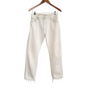 RE/DONE Levi's White Distressed Fringe Hem Straight Leg Button Fly Jeans Size 27